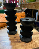 Pair of Black Plastic Abstract Candlestick Holders