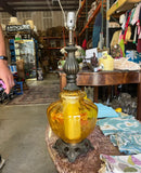 Yellow Mid Century Bulbous Glass and Metal Table Lamp