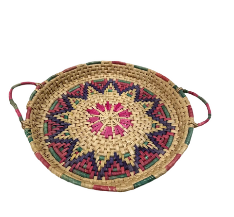 Large Wicker Colorful Woven Spanish Style Decorative Tray