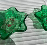 Pair of Green Glass Star Candlestick Holders