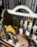 Vintage Folk Art Flying Goose and Sunrise Scene on Wooden Basket