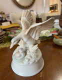 Vintage Ceramic White Duck and Duckling Music Box- Condition Issues