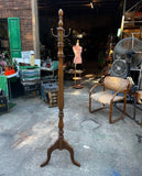 Vintage MCM Tall Wooden Coat Rack With Brass Hooks