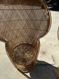 Trio of Wicker Peacock Chairs With Black and White Details