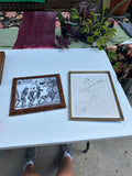 Pair of Black and White African Drawings, Framed