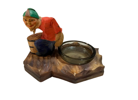 1950s Wooden and Glass Gag Gift Ashtray