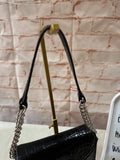 Small Back Faux Gator Skin Liz Claiborne Hand Bag With Chain Accents