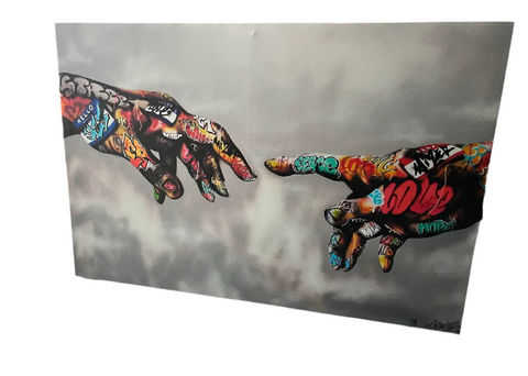Graffiti Rendition of Creation of Adam on Canvas