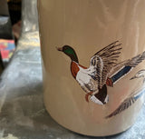 Tan Colored Ice Bucket With Mallard Duck and Gold Accents