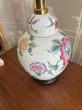 Vintage Hand Painted Table Lamp with Pink Peony Accents