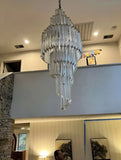 Large Spiral Brass and Glass Chandelier