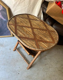 Small Oval Wicker and Wooden Fold Up Side Table