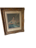 Large Antique Framed Print of Posed Woman