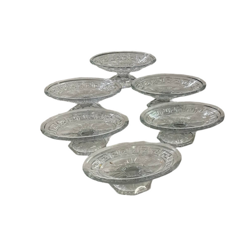 Collection of Glass Greek Key Pedestal Bowls- Set of 6
