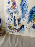 Cool Toned Watercolor Still Life Painting of Bedside Table