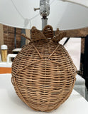 Pair of Wicker Round Lamps With White Lampshades