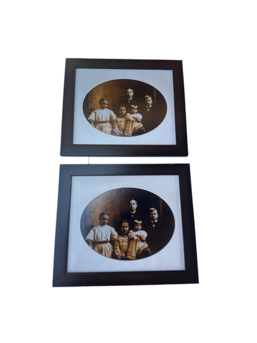 Pair of Vintage Wooden Frames With Family Prints