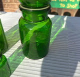 Trio of Matching Green Glass Jars, Including Mini