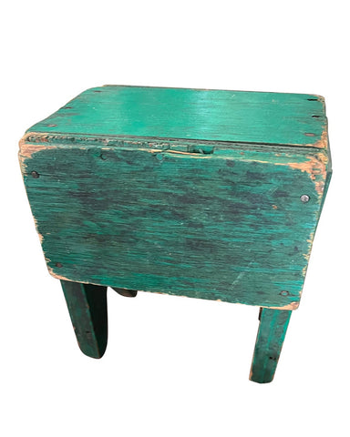 1970s Petite French Green Wooden Stool