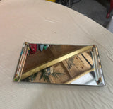 Mirrored Glass Decorative Tray With Lucite Handles and Brass Accents