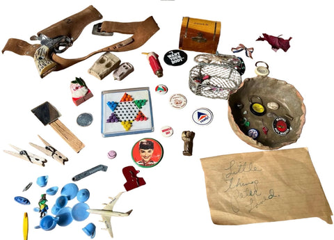 Large Instant Collection of Miniature Children's Toys, Collectables, and Handwritten Note