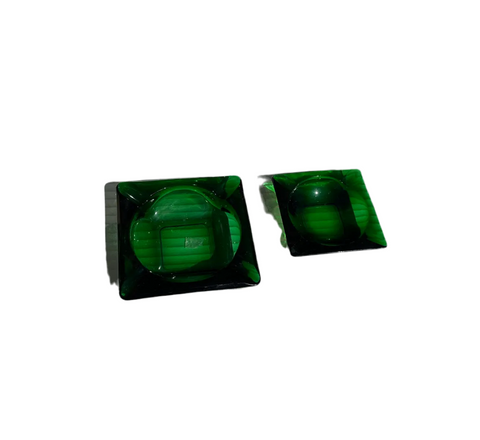 Pair of Stackable Green Glass Square Ashtrays