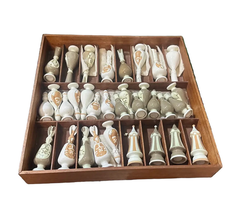 Vintage Ceramic Hand Painted Chess Set- Set of 32
