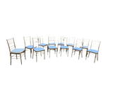 1970s (Rentable Only) Collection of Gold Wooden Seating With White Cushions- Set of 12