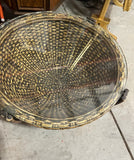 Bamboo Drum Glass Top Coffee Table