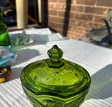 Green Glass Eagle Pedestal Dish With Matching Lid