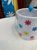 Floral Plastic Vintage Ice Bucket With Clear Tongs