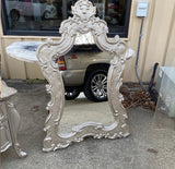 Oversized Silver Wooden Rococo Style Wall Mirror