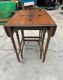 Pair of Wooden Carved Nesting Game Tables With Flip-Up Sides