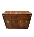 1970s Thomasville Campaign Style Walnut Bar Cart With Cabinet and Extendable Flip Top
