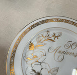 Pair of 50th Anniversary Ceramic Decorative Plates With Gold Accents