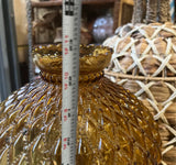 Fenton Amber Glass Hurricane Lamp on Marble Square Base
