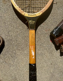 Collection of Vintage Wooden Wilson Tennis Rackets With Cover and Blue and Yellow Accents