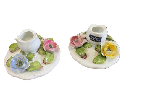 Pair of Ceramic Floral Candlestick Holders