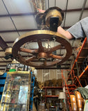 Vintage Wooden and Brass Captains Wheel Chandelier