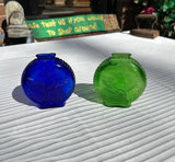 Pair of Small Glass Eagle Jars, Blue and Green