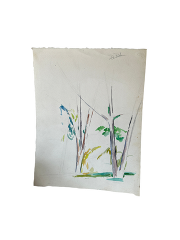Minimalist Watercolor Tree Painting, Signed De Pole