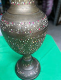 Large Brass Hand Painted Design Vase