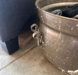 Footed Brass Round Planter With Decorative Handles