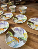 Collection of Saucers and Teacups With Hand Painted Mushroom Details- Set of 12