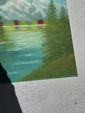 Riverside and Mountains Landscape Painting With Colorful Bushes on Canvas