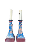 Pair of Ceramic and Wooden Table Lamps With Tassel Accents