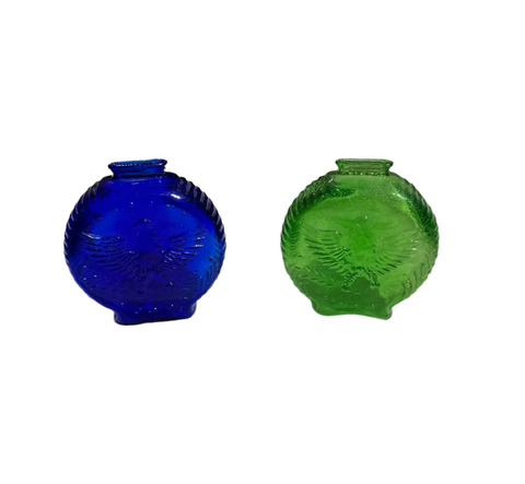 Pair of Small Glass Eagle Jars, Blue and Green