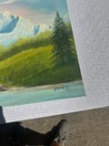 Mountains and Creek Landscape Painting on Canvas, Signed by Artist