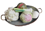 Vintage Ceramic Vegetable and Metal Basket Set