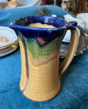 Vintage Hand Made Yellow Pottery Pitcher With Blue and Green Accents